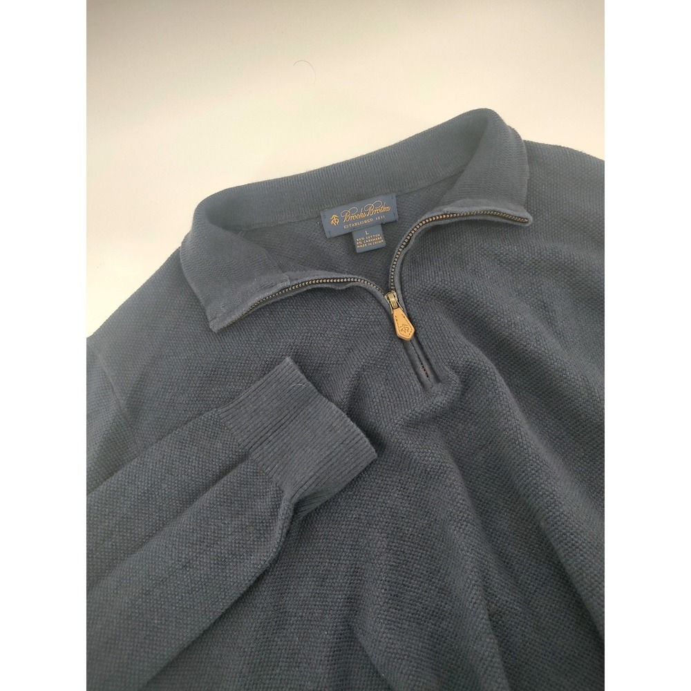 Brooks Brothers Quarter-Zip Sweater Mens Small Navy Blue Excellent Cotton Knit